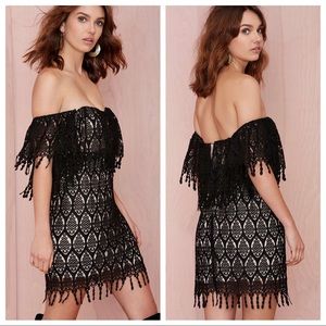 NWT Stone Cold Fox Iowa Dress XS/S Black Lace Mini Off the Shoulder
